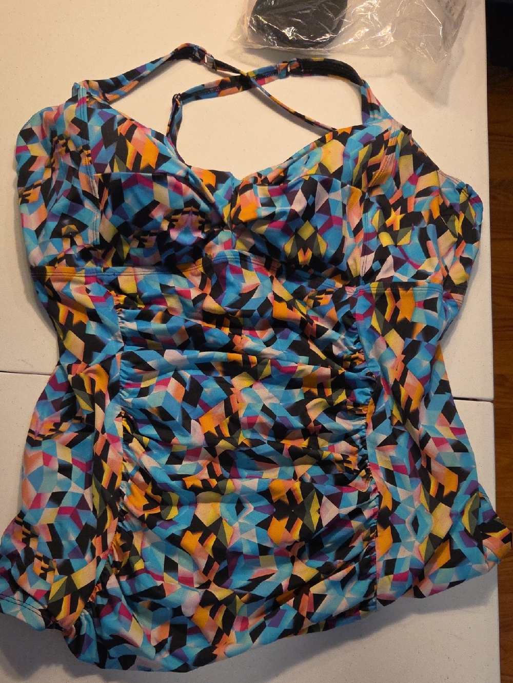 Torrid Swim Multicolor Geometric Tankini Top - Black, Blue, Yellow, Pink